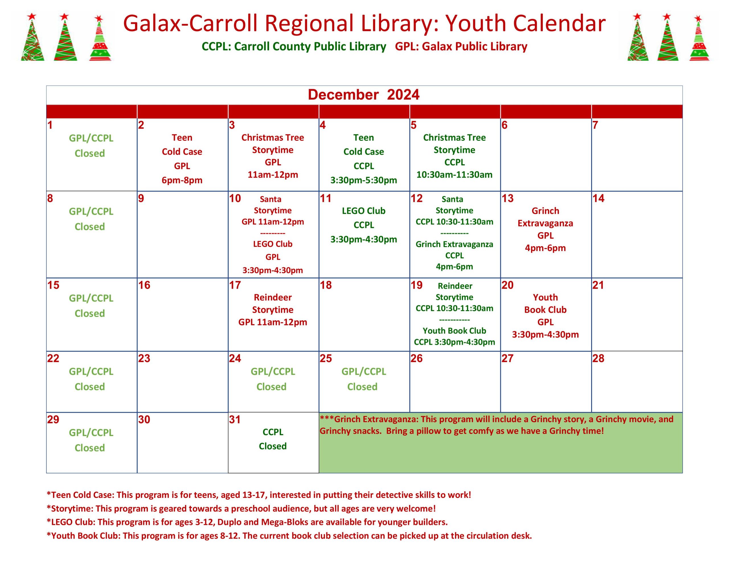 December 2024 Youth Calendar