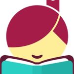 Libby logo, cartoon girl reading book