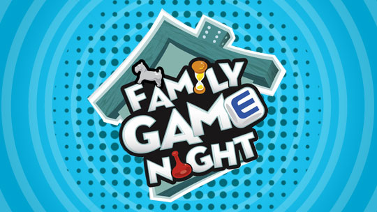 Family game night picture of games on blue background