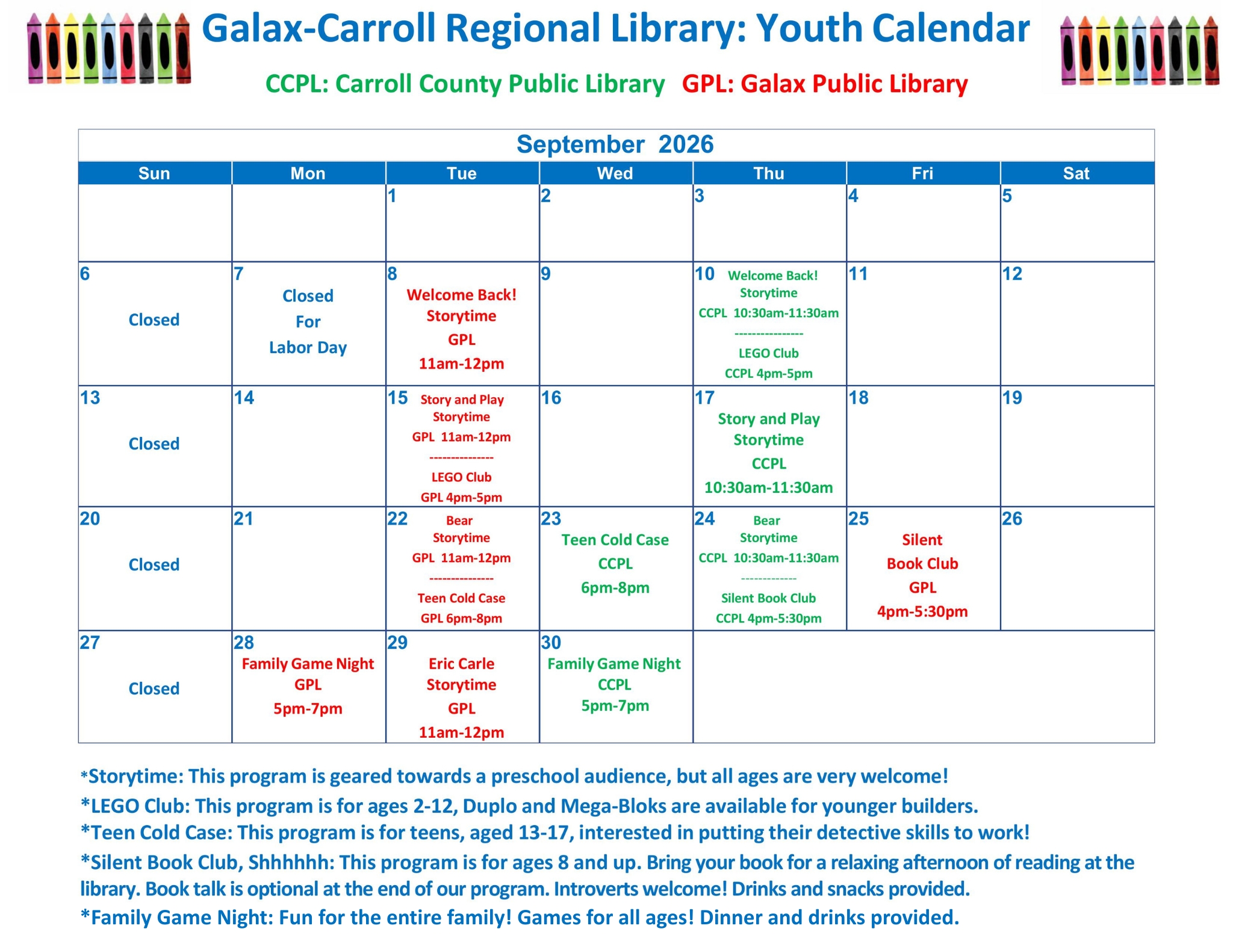 September 2026 Youth Calendar
